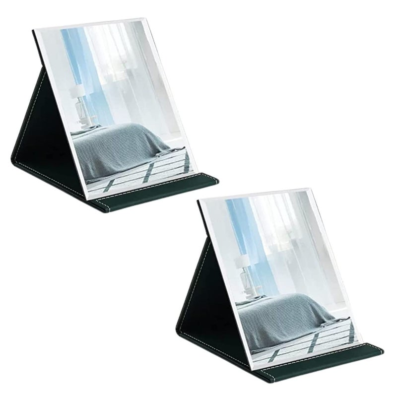 PLENARO PU Leather Foldable Makeup Mirror with Stand Vanity Compact Folding Free Standing Travel Mirror Pack of 2 - Image 1