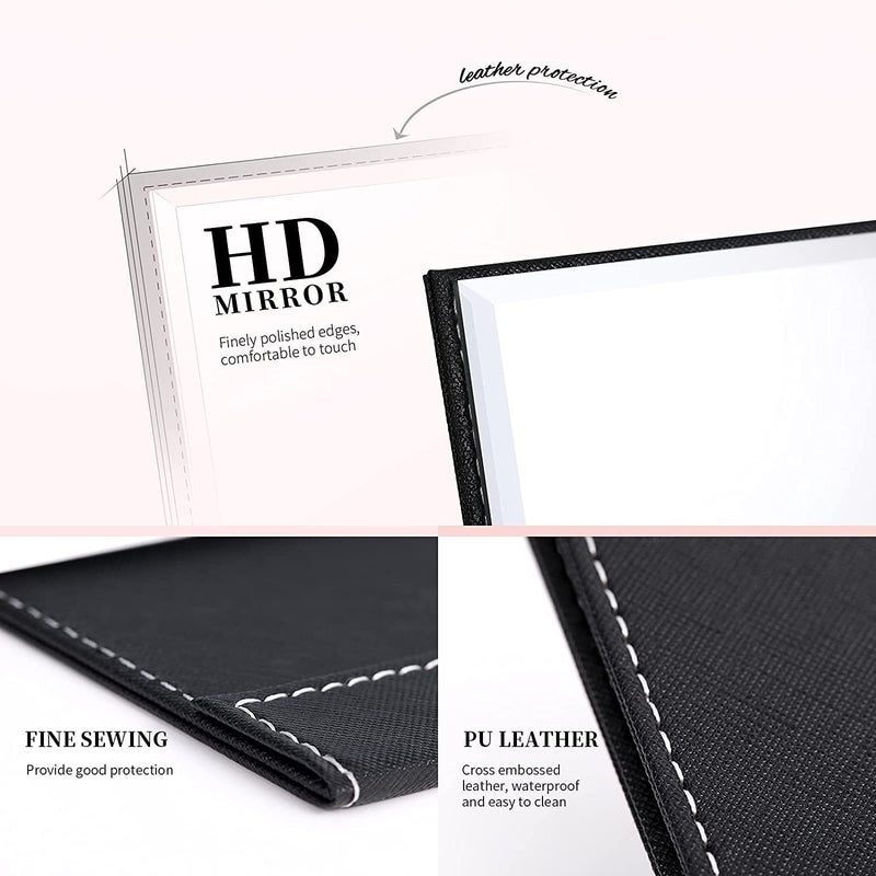 PLENARO PU Leather Foldable Makeup Mirror with Stand Vanity Compact Folding Free Standing Travel Mirror Pack of 2 - Image 5