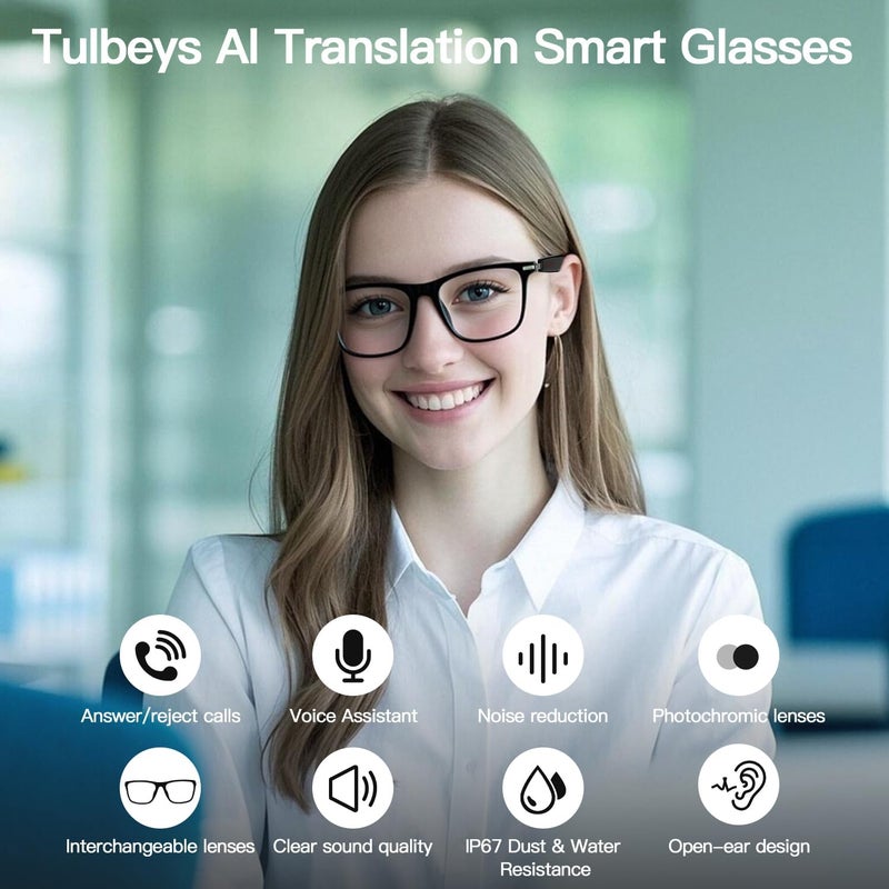 Bluetooth AI Smart Glasses with 160+ Languages, Color-Changing Lenses, Built-in Speaker & Clear Audio - Real-time Language Translator Glasses for Travel, Meetings and Business Use - Image 2