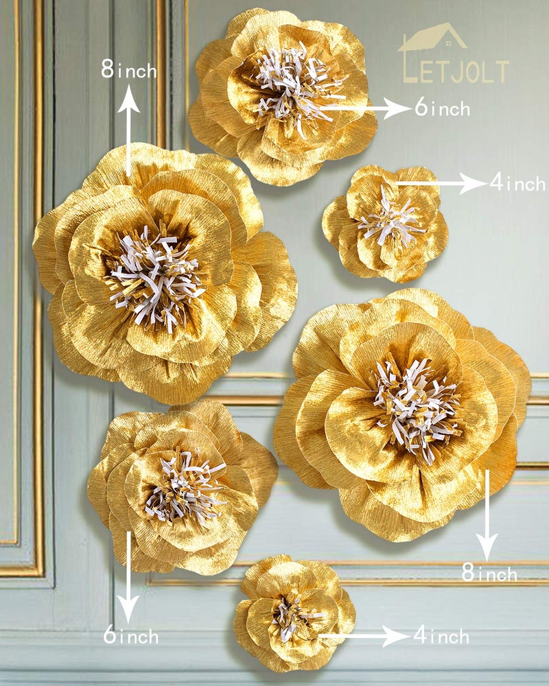 Letjolt Paper Flowers Decorations for Wall Artificial 3D Flowers Home Decor Backdrop Golden Wedding Garlands Baby Shower Decor Bridal Shower (Golden Set 6) - Image 3