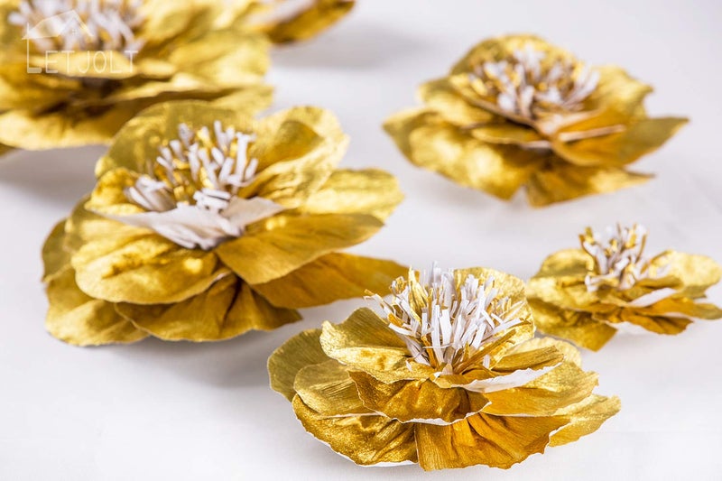 Letjolt Paper Flowers Decorations for Wall Artificial 3D Flowers Home Decor Backdrop Golden Wedding Garlands Baby Shower Decor Bridal Shower (Golden Set 6) - Image 5