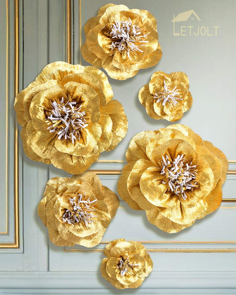 Letjolt Paper Flowers Decorations for Wall Artificial 3D Flowers Home Decor Backdrop Golden Wedding Garlands Baby Shower Decor Bridal Shower (Golden Set 6) - Image 2