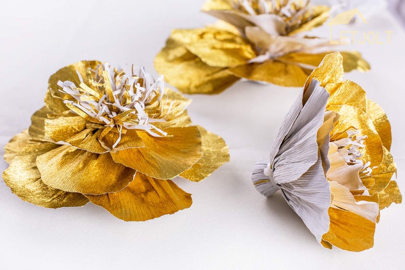 Letjolt Paper Flowers Decorations for Wall Artificial 3D Flowers Home Decor Backdrop Golden Wedding Garlands Baby Shower Decor Bridal Shower (Golden Set 6) - Image 4