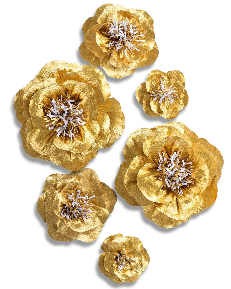 Letjolt Paper Flowers Decorations for Wall Artificial 3D Flowers Home Decor Backdrop Golden Wedding Garlands Baby Shower Decor Bridal Shower (Golden Set 6) - Image 1