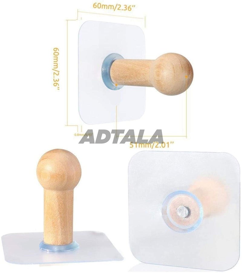 ADTALA Code-130 Waterproof and Oil-Proof Nail-Free Transparent Wooden Adhesive Wall Hooks Utility for Towel Bathrobe Coat; Bathroom Kitchen Wardrobe Closet -6 Pieces - Image 2
