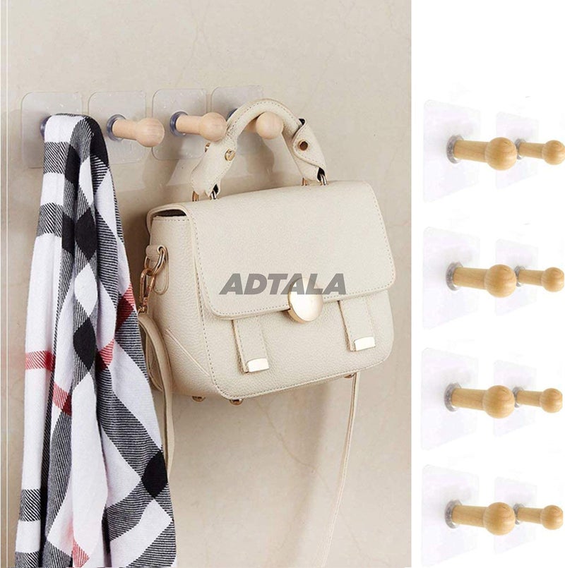 ADTALA Code-130 Waterproof and Oil-Proof Nail-Free Transparent Wooden Adhesive Wall Hooks Utility for Towel Bathrobe Coat; Bathroom Kitchen Wardrobe Closet -6 Pieces - Image 4