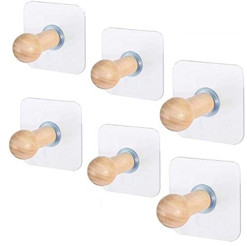 ADTALA Code-130 Waterproof and Oil-Proof Nail-Free Transparent Wooden Adhesive Wall Hooks Utility for Towel Bathrobe Coat; Bathroom Kitchen Wardrobe Closet -6 Pieces - Image 1