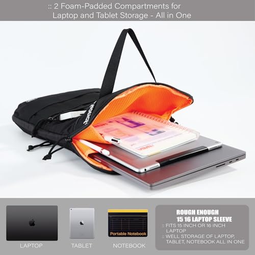 RE ROUGH ENOUGH Rough Enough 16 Inch Laptop Sleeve Case Bag for Dual Tablet Storage with Accessory Pocket Handle Shoulder Strap Outdoor Travel Tactical Cordura Black - Image 2