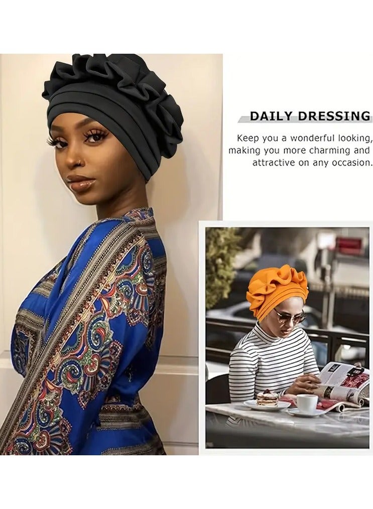 Goolsky [Popular Choice] Women's 3-Layer Brim Turban with Pleated Design, Solid Color Polyester Headscarf Hat for Outdoor and Home Use, Sleeping, Bath - Image 5