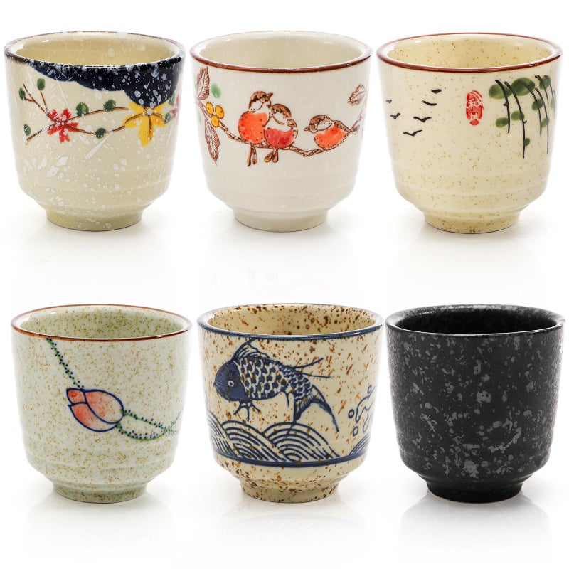 Nagpew 6 Pieces Japanese Tea Cups, 6 Oz Ceramic Coffee Cup with Good Heat Retention, No Handle Teacup Matcha Mug for Latte, Juice, Gift, Dishwasher Safe - Image 1
