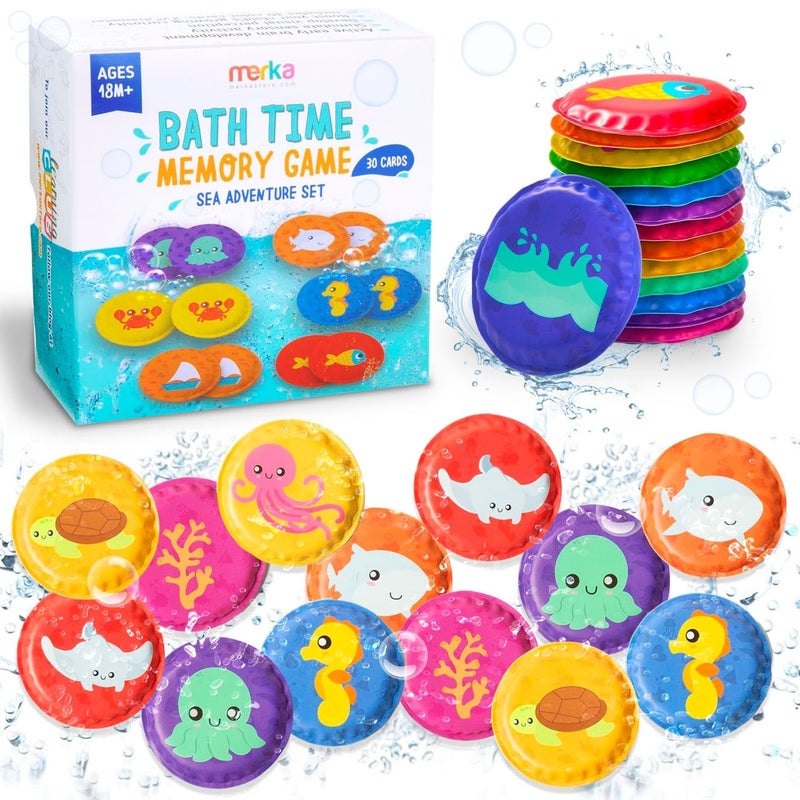 merka Bath Toys Flash Cards 30Pack 225Inch EVA Foam Multicolor Baby Bath Toys Memory Matching Game Bathtub Flash Cards - Image 2