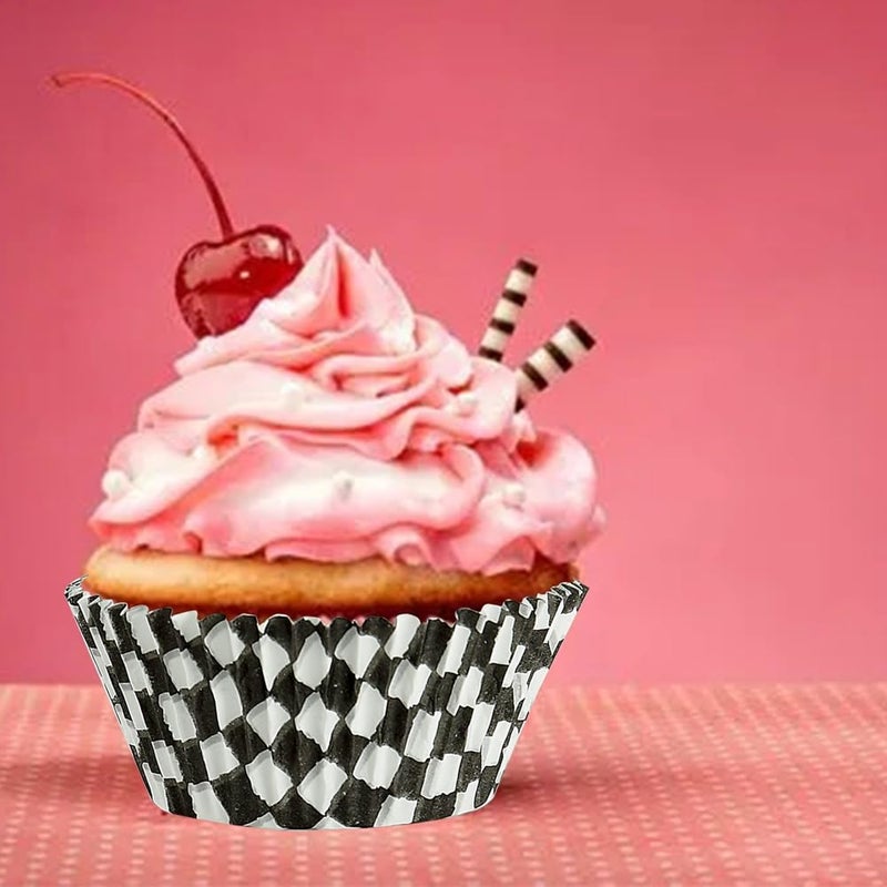 BinaryABC Black Checkered Cupcake Liners Baking Cups,Birthday Cake Decorations Party Supplies,100Pcs - Image 4
