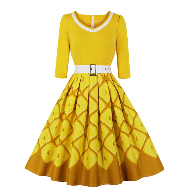 Women's Vintage Print A-line Dress - Image 3