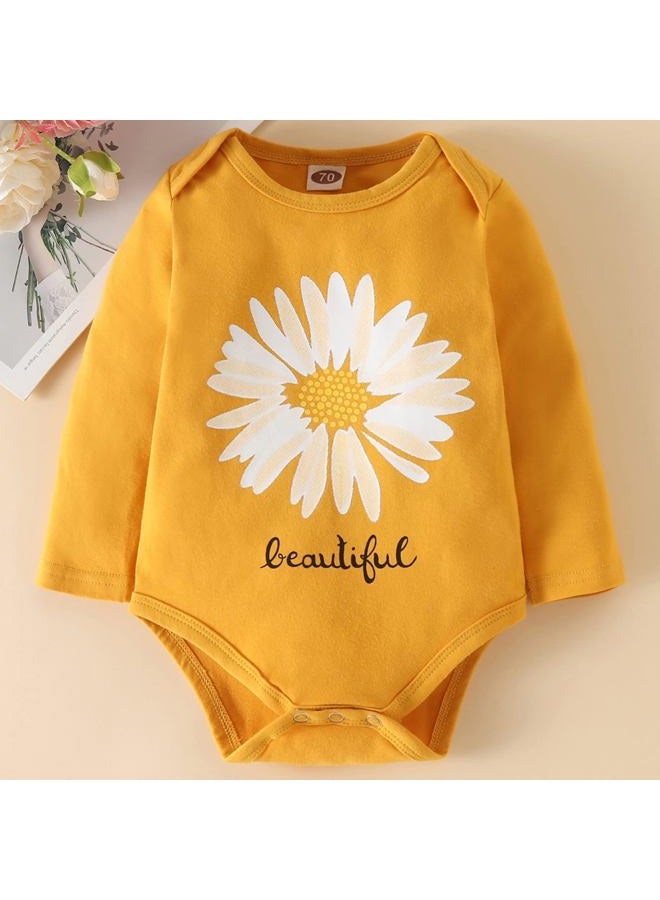Fullfamous Baby Girl's 3pc Frill Long Sleeve Romper and Pant Set, Yellow Sunflower, 0-3 Months - Image 4