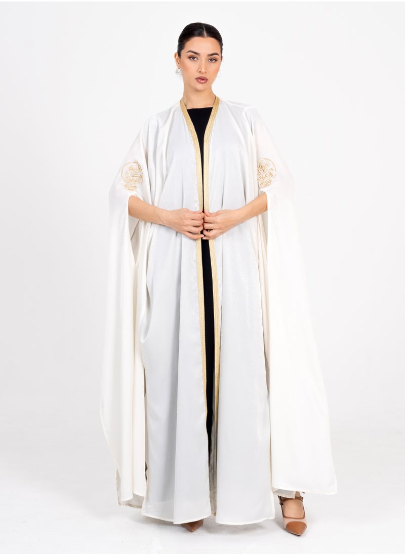 Rosette Abaya Off White Bisht  With  Embroidery sleeves  - Image 1
