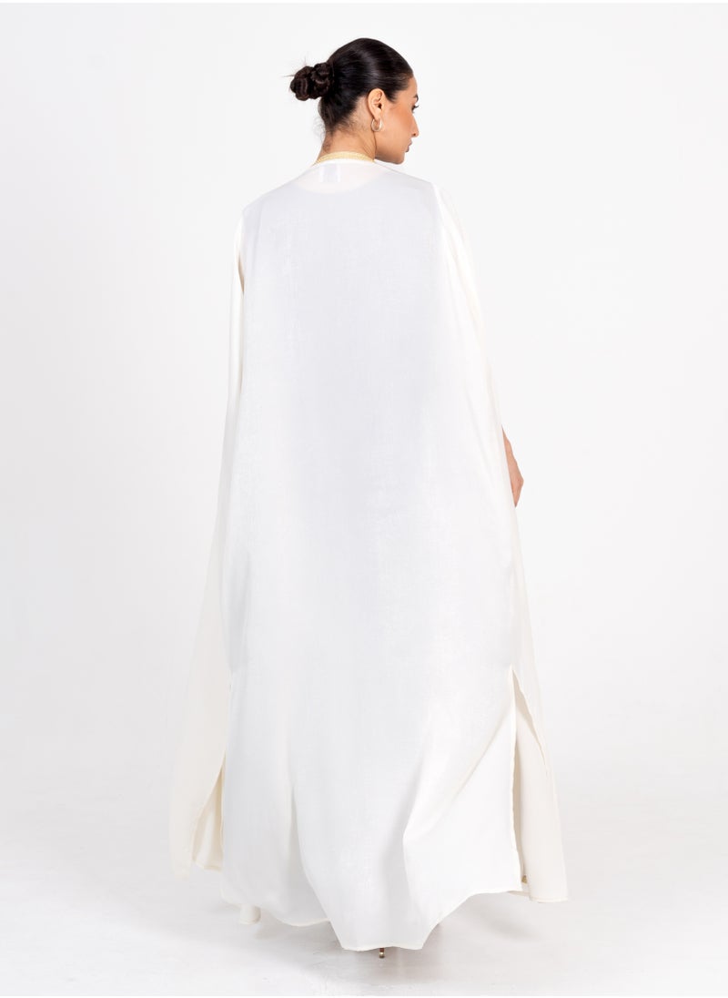 Rosette Abaya Off White Bisht  With  Embroidery sleeves  - Image 3