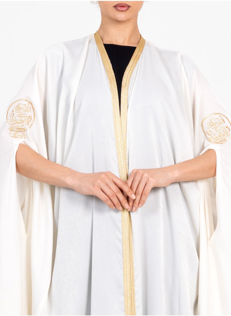Rosette Abaya Off White Bisht  With  Embroidery sleeves  - Image 5