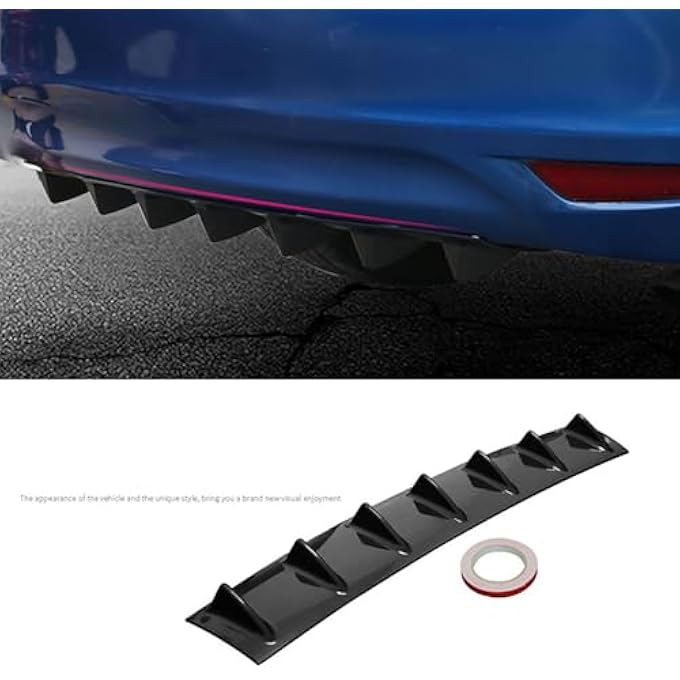 Propartauto 33" x6" Shark Fin Universal Rear Bumper Lip Diffuser 7 Fin Gloss Black ABS - Image 4