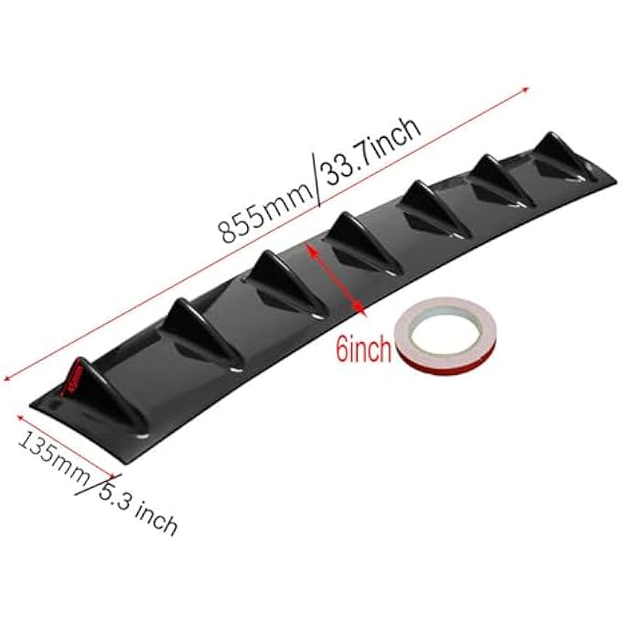 Propartauto 33" x6" Shark Fin Universal Rear Bumper Lip Diffuser 7 Fin Gloss Black ABS - Image 2