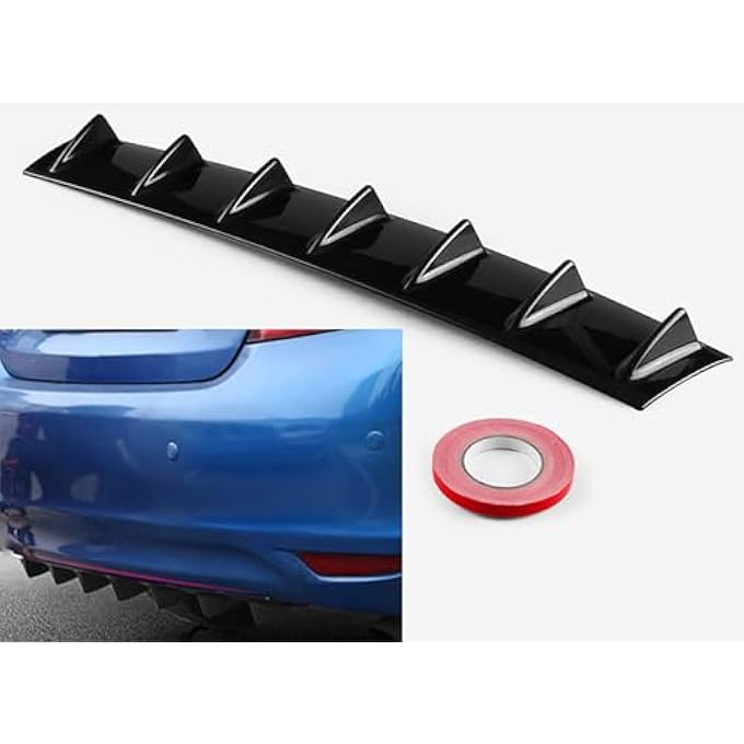 Propartauto 33" x6" Shark Fin Universal Rear Bumper Lip Diffuser 7 Fin Gloss Black ABS - Image 1