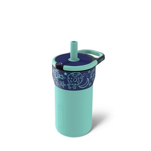 BrÃ¼Mate BrüMate Leap 12oz 100% Leakproof Kids Tumbler with Handle and Silicone Soft Straw | Drop Resistant Silicone Sleeve | For Kids 4+ | Insulated Stainless Steel | Cup Holder Friendly | 12oz (Outer Space) - Image 1