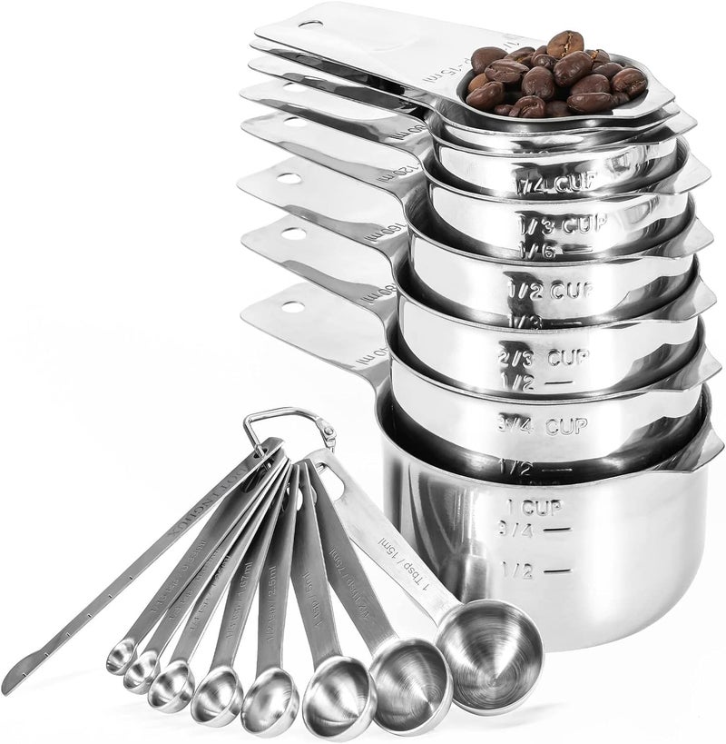 DOTINGHUX 17 Piece Stainless Steel Measuring Cups and Spoons Set, with 1/16 Cup,1/3 Spoon and 1 Leveler - Image 1