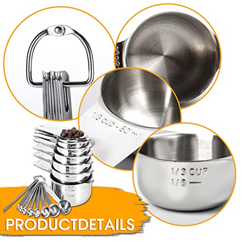 DOTINGHUX 17 Piece Stainless Steel Measuring Cups and Spoons Set, with 1/16 Cup,1/3 Spoon and 1 Leveler - Image 5