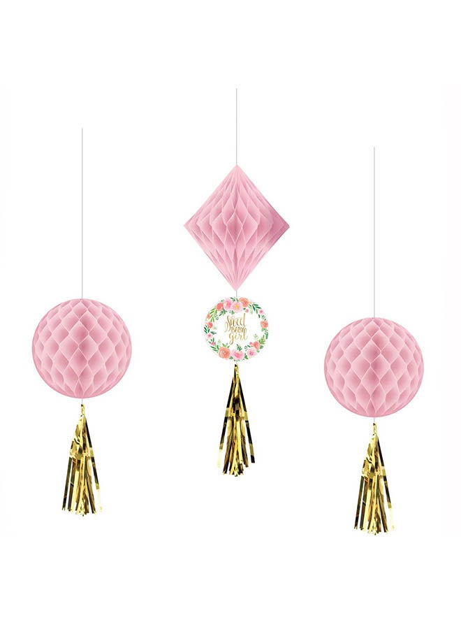 Amscan Baby Shower - Floral Baby Honeycomb Decorations 3pcs