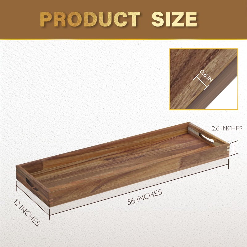 MAONAME Extra Large Acacia Wood Serving Board with Handles, 36 x 12 inches Wooden Ottoman Tray, Rectangular Charcuterie Platter for Meat, Cheese Board, Extra Long 3ft - Image 2