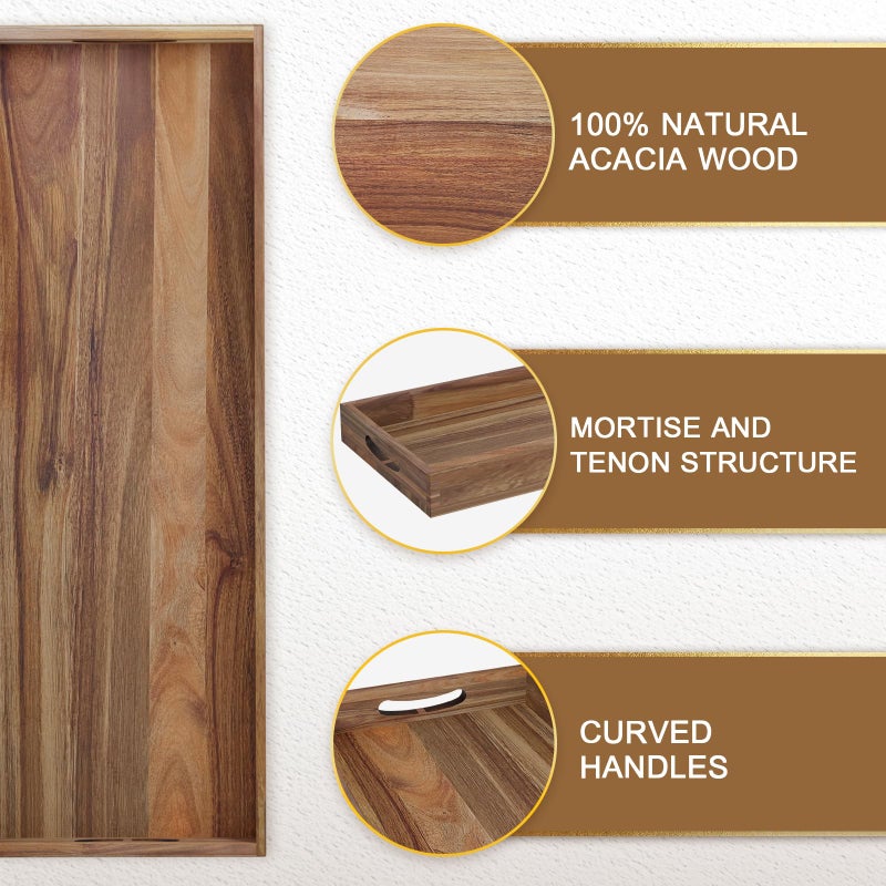 MAONAME Extra Large Acacia Wood Serving Board with Handles, 36 x 12 inches Wooden Ottoman Tray, Rectangular Charcuterie Platter for Meat, Cheese Board, Extra Long 3ft - Image 3