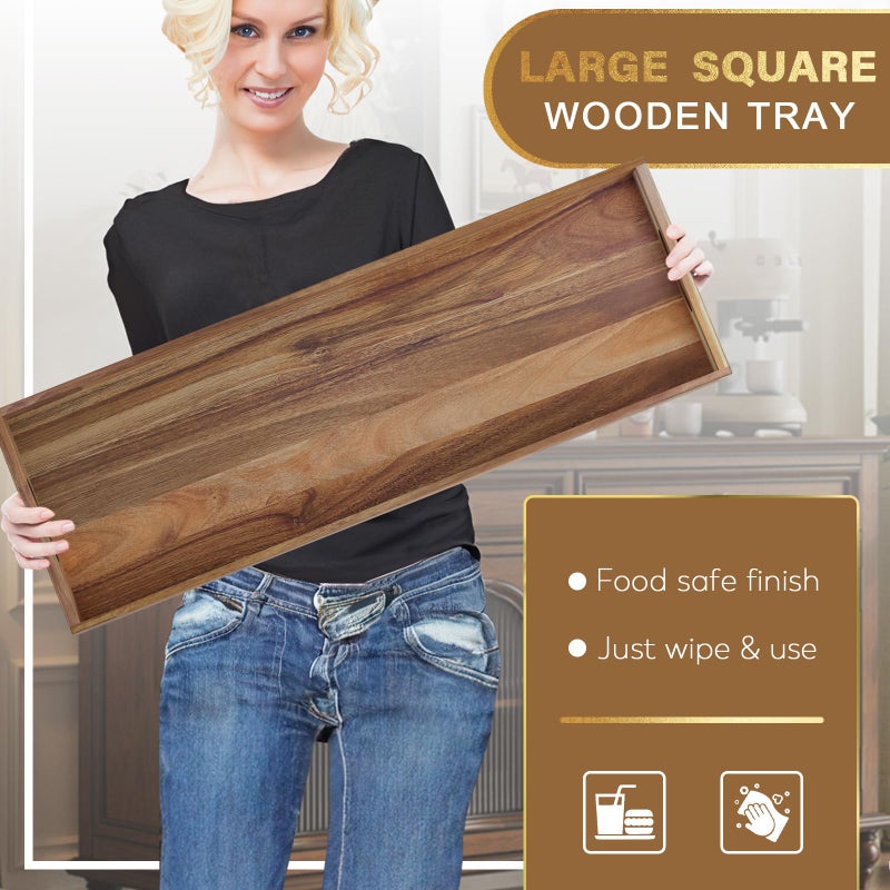 MAONAME Extra Large Acacia Wood Serving Board with Handles, 36 x 12 inches Wooden Ottoman Tray, Rectangular Charcuterie Platter for Meat, Cheese Board, Extra Long 3ft - Image 5