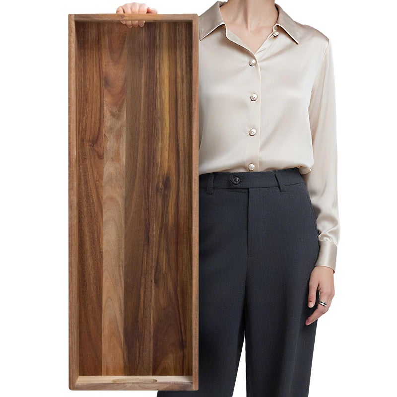 MAONAME Extra Large Acacia Wood Serving Board with Handles, 36 x 12 inches Wooden Ottoman Tray, Rectangular Charcuterie Platter for Meat, Cheese Board, Extra Long 3ft - Image 1