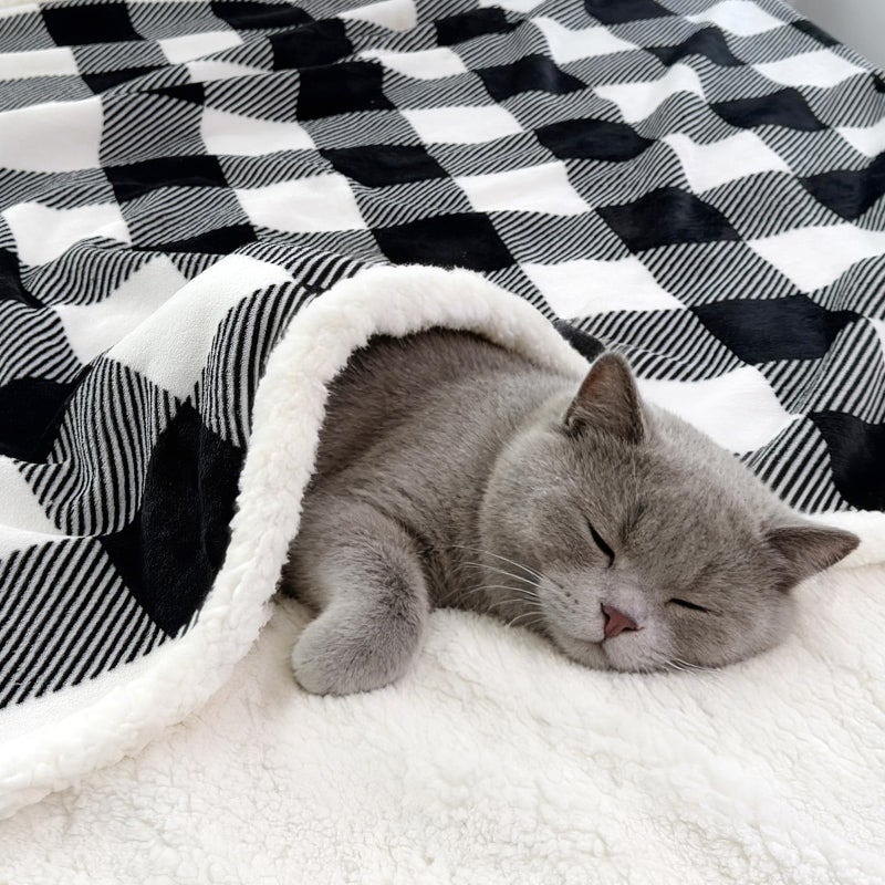 Pu Mei Sherpa Fleece Throw Blanket 80"" X 90"" Reversible Plush Fluffy Large Big Blanket Lattice Flannel Blankets For All Season Use  Black And White - Image 5