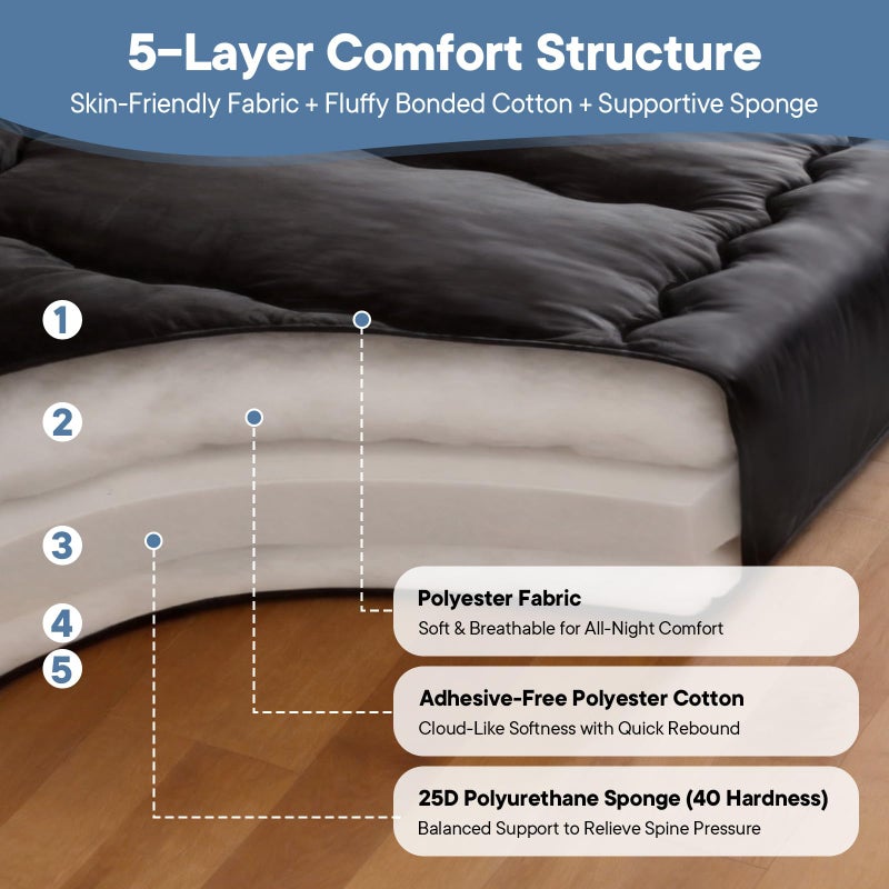 DUMOS Japanese Floor Mattress Twin Size 4-Inch, Futon Mattress Foldable with Removable Washable Cover, Portable Roll Up Tatami Mat for Kids Room, Dorm, Sleepovers and Solo Sleeper, Black - Image 4
