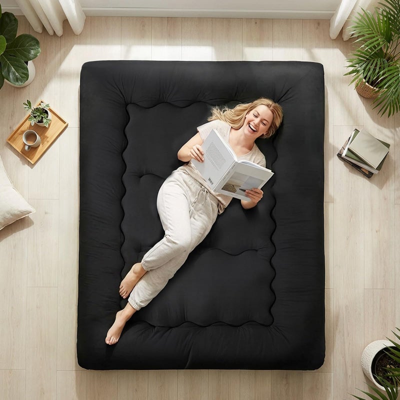 DUMOS Japanese Floor Mattress Twin Size 4-Inch, Futon Mattress Foldable with Removable Washable Cover, Portable Roll Up Tatami Mat for Kids Room, Dorm, Sleepovers and Solo Sleeper, Black - Image 2