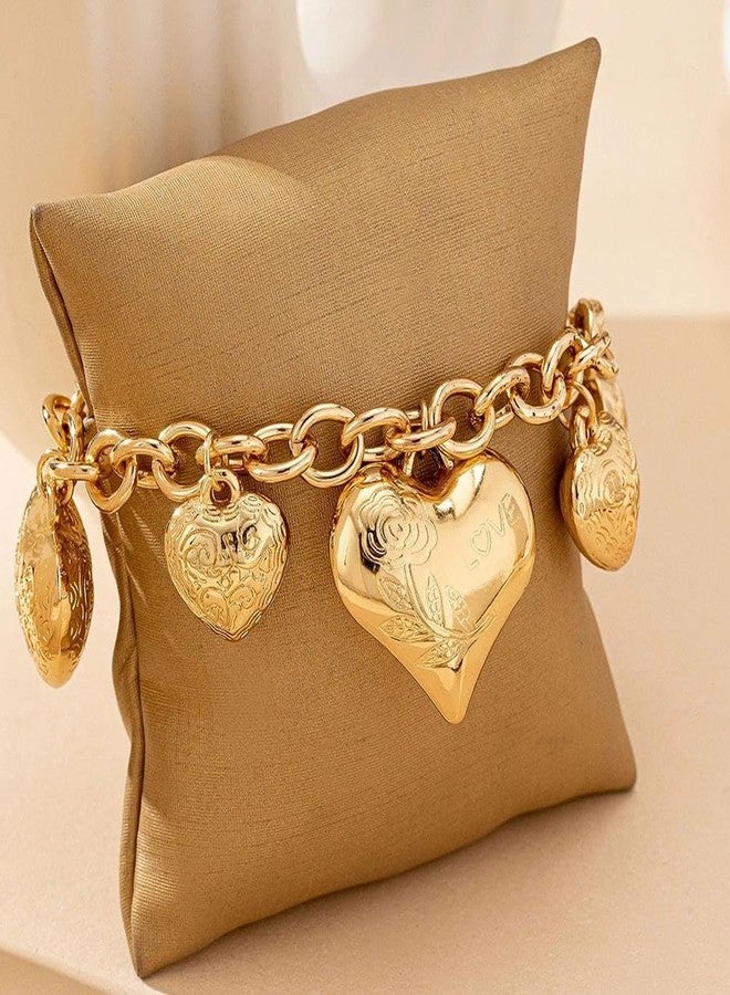 FUTIMELY Chunky Gold Heart Charm Bracelets for Women,Exaggerated Large Puffy Heart Chain Link Bracelet,Punk Y2k Love Jewelry for Valentine'S Day (Golden2) - Image 3