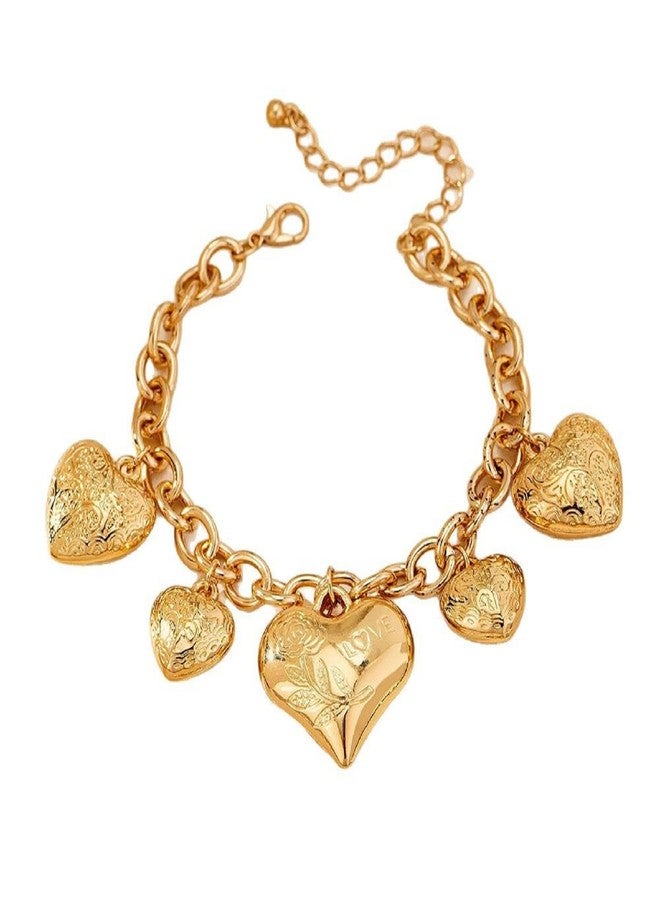 FUTIMELY Chunky Gold Heart Charm Bracelets for Women,Exaggerated Large Puffy Heart Chain Link Bracelet,Punk Y2k Love Jewelry for Valentine'S Day (Golden2) - Image 1