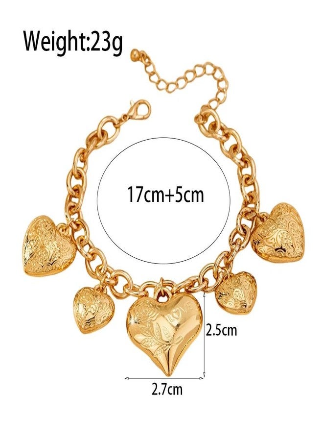 FUTIMELY Chunky Gold Heart Charm Bracelets for Women,Exaggerated Large Puffy Heart Chain Link Bracelet,Punk Y2k Love Jewelry for Valentine'S Day (Golden2) - Image 4