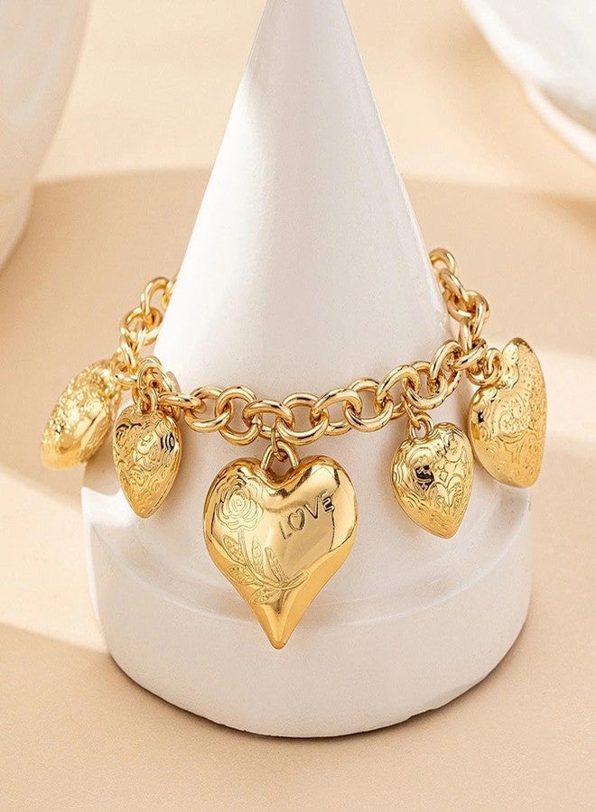 FUTIMELY Chunky Gold Heart Charm Bracelets for Women,Exaggerated Large Puffy Heart Chain Link Bracelet,Punk Y2k Love Jewelry for Valentine'S Day (Golden2) - Image 5