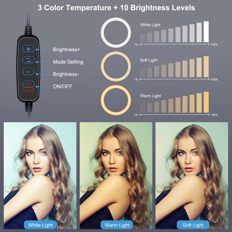 Ring Light 4.7Inch 3200-5600K Color Temperature With 10 Brightness Levels - Anti-Scratch Metal Mounting Clamp Curved Ring Light 180° Rotation for Live Streaming Web Conferencing Video Calls - Image 3