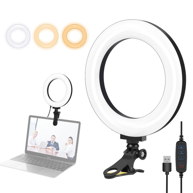 Ring Light 4.7Inch 3200-5600K Color Temperature With 10 Brightness Levels - Anti-Scratch Metal Mounting Clamp Curved Ring Light 180° Rotation for Live Streaming Web Conferencing Video Calls - Image 1