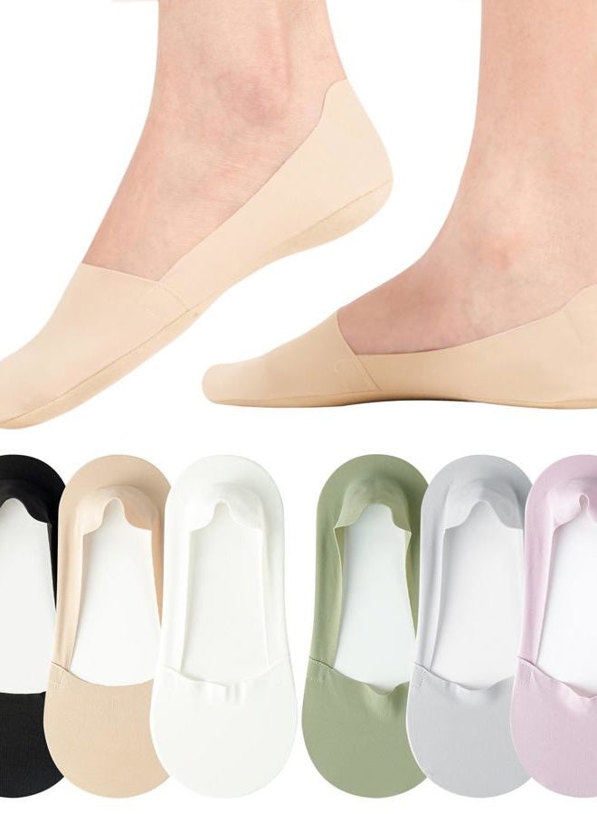 floconssy No Show Socks Womens Nylon Non Slip Low Cut Invisible Liner Footies Thin Silk Socks for Flats Loafers Lightweight 6 Pairs Multicolor Size 9-12 - Image 1
