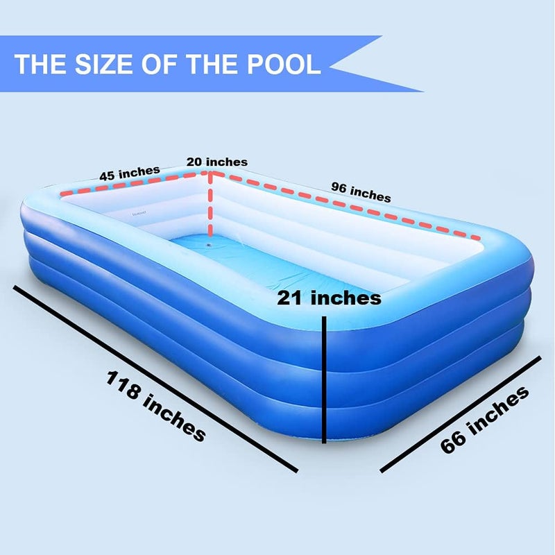 XFlated Inflatable Swimming Pools, 118" X 66" X 21" Full-Size Inflatable Pool for Kids and Adults, Durable Family Lounge Pool, Kiddie Pool for Backyard, Garden or Indoor (Blue) - Image 5