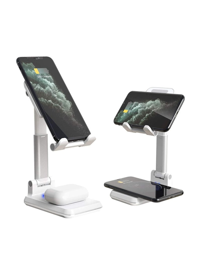Dual 10W 2 in 1 Wireless Charger Stand,Angle Height Adjustable Wireless Charging Cell Phone Desk Holder Dock Compatible with iPhone 12/11 Pro/XS/XR/X,AirPods,Galaxy S20/S10 etc - Image 1