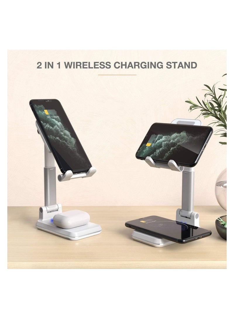 Dual 10W 2 in 1 Wireless Charger Stand,Angle Height Adjustable Wireless Charging Cell Phone Desk Holder Dock Compatible with iPhone 12/11 Pro/XS/XR/X,AirPods,Galaxy S20/S10 etc - Image 2