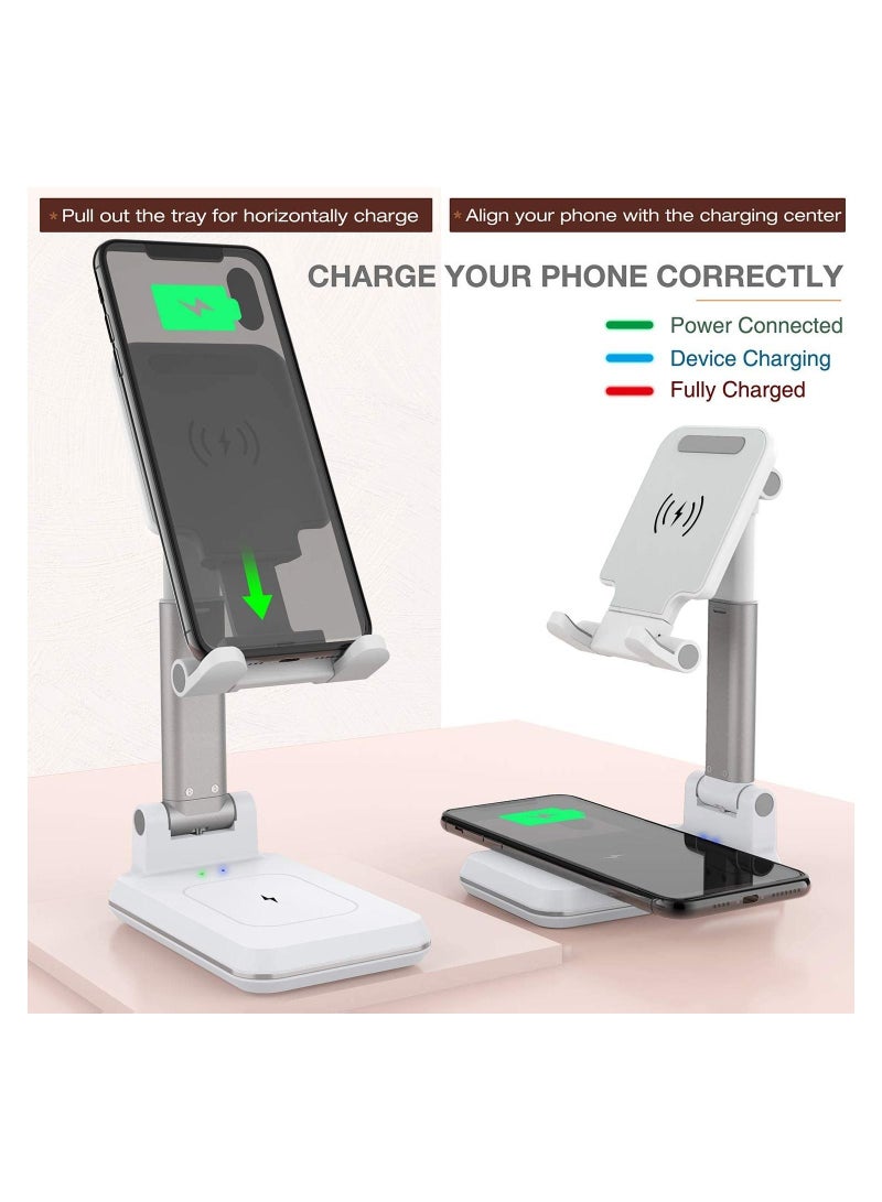 Dual 10W 2 in 1 Wireless Charger Stand,Angle Height Adjustable Wireless Charging Cell Phone Desk Holder Dock Compatible with iPhone 12/11 Pro/XS/XR/X,AirPods,Galaxy S20/S10 etc - Image 3