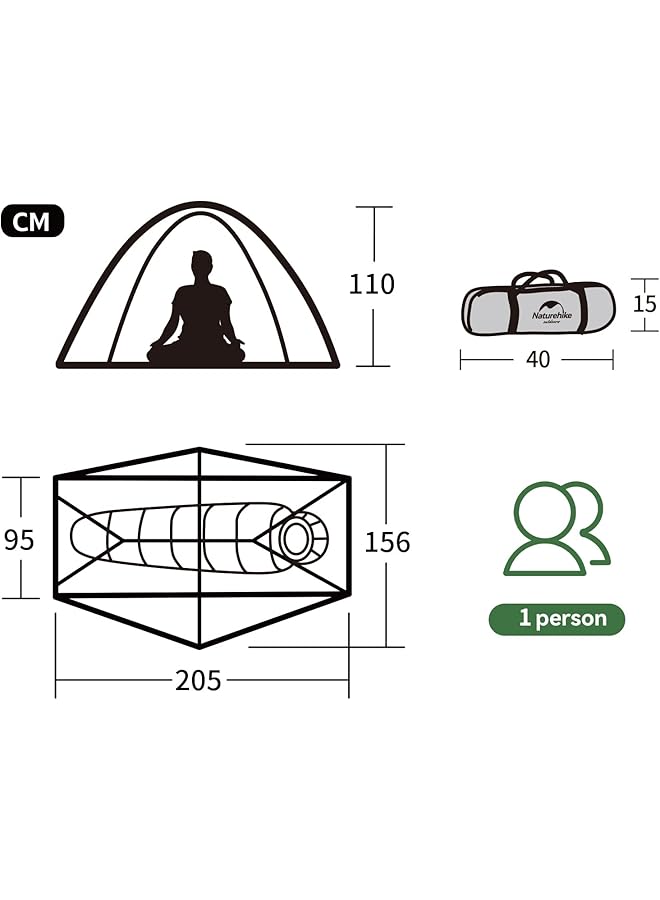 ناتشرهايك خيمة خفيفة الوزن للغاية تتسع لنصف شخص ومقاومة للماء للتخييم وركوب الدراجات والمشي لمسافات طويلة - Image 4