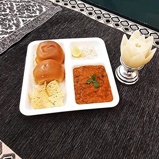 Coolkart FoodGrade Plastic MicrowaveSafe 3Compartments DividedDinner 9 Inches Pav Bhaji Plates 12 White - Image 4
