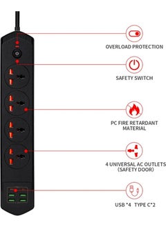 Lisa Butik Lisa Boutique 10 Input 4+4 USB + 2 Type-C Multiple Socket 2 M Cable Current Protection Switched Extension Group Socket 3000W  - Image 2
