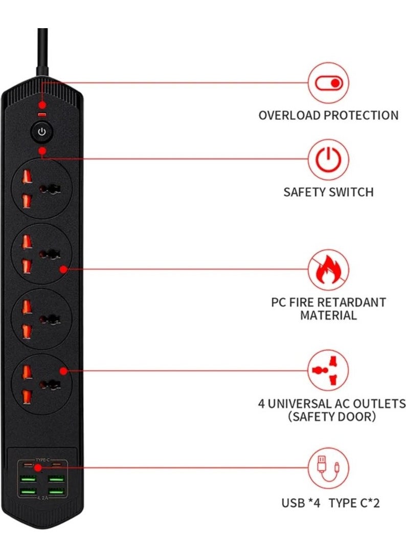 Lisa Butik - Lisa Boutique 10 Input 4+4 USB + 2 Type-C Multiple Socket 2 M Cable Current Protection Switched Extension Group Socket 3000W - Image 1